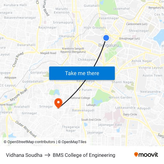 Vidhana Soudha to BMS College of Engineering map