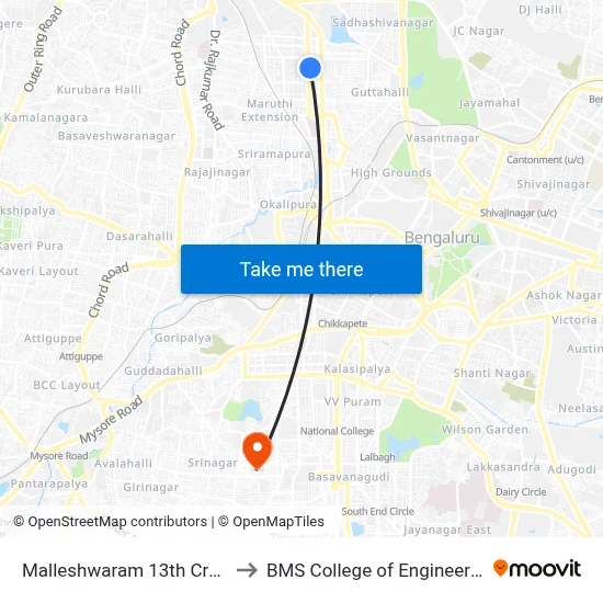 Malleshwaram 13th Cross to BMS College of Engineering map