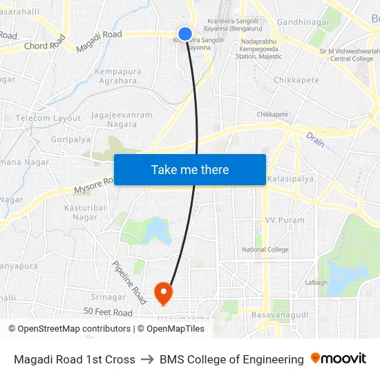 Magadi Road 1st Cross to BMS College of Engineering map