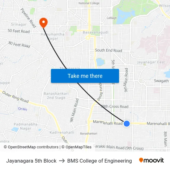 Jayanagara 5th Block to BMS College of Engineering map