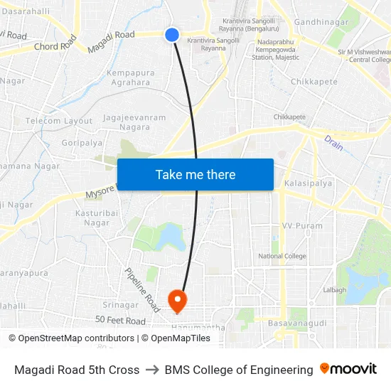 Magadi Road 5th Cross to BMS College of Engineering map