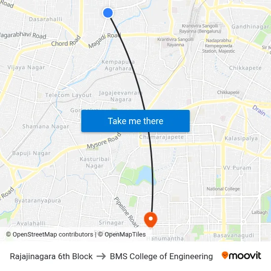 Rajajinagara 6th Block to BMS College of Engineering map
