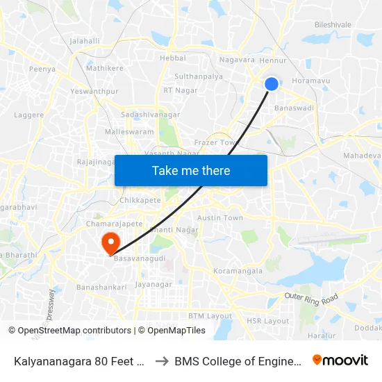 Kalyananagara 80 Feet Road to BMS College of Engineering map
