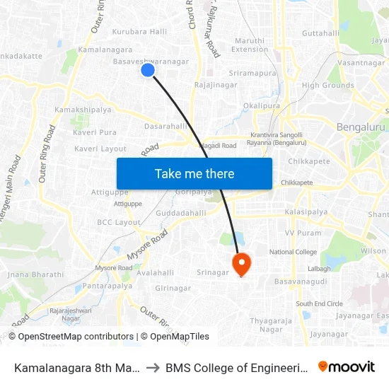 Kamalanagara 8th Main to BMS College of Engineering map