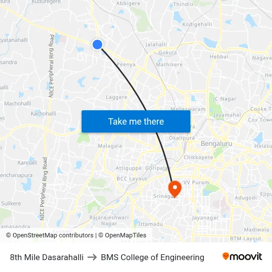 8th Mile Dasarahalli to BMS College of Engineering map