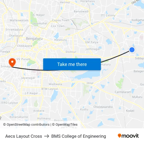 Aecs Layout Cross to BMS College of Engineering map