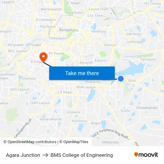 Agara Junction to BMS College of Engineering map