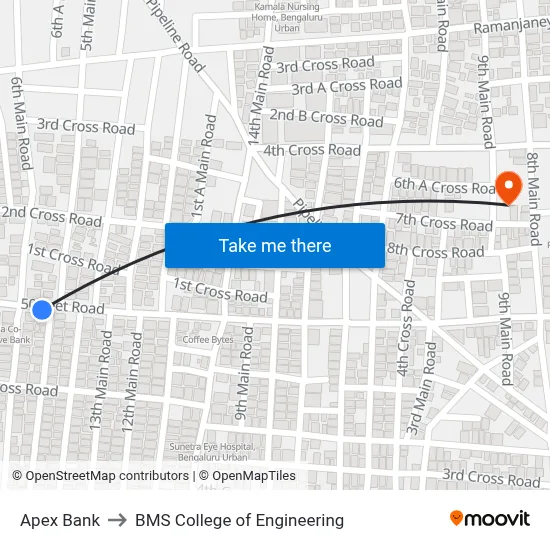 Apex Bank to BMS College of Engineering map