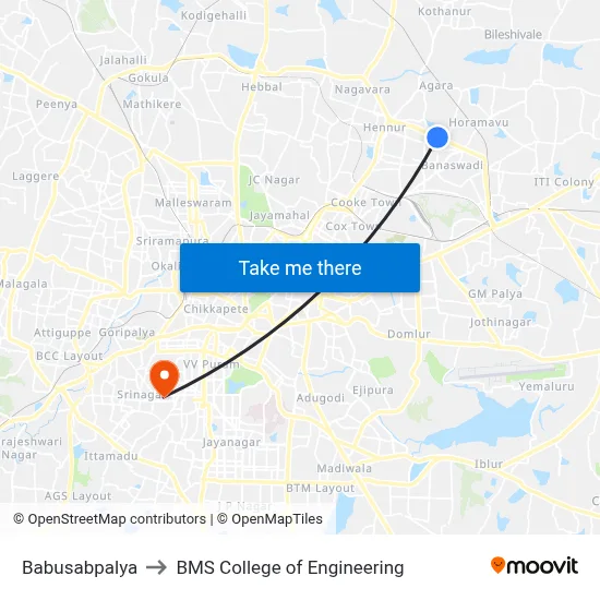 Babusabpalya to BMS College of Engineering map