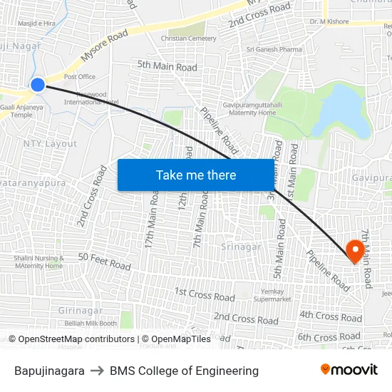Bapujinagara to BMS College of Engineering map