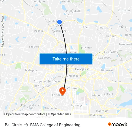 Bel Circle to BMS College of Engineering map