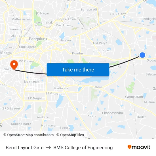 Beml Layout Gate to BMS College of Engineering map