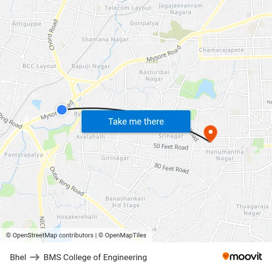 Bhel to BMS College of Engineering map