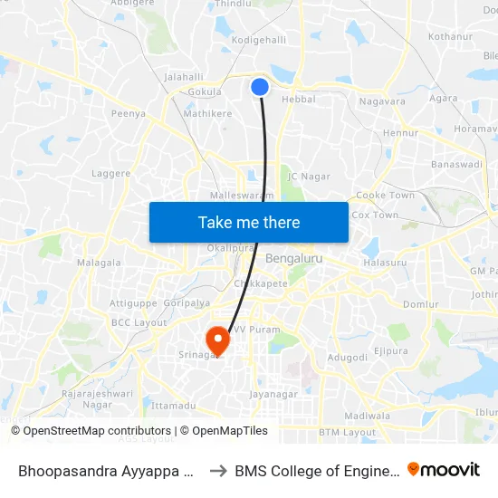 Bhoopasandra Ayyappa Bakery to BMS College of Engineering map