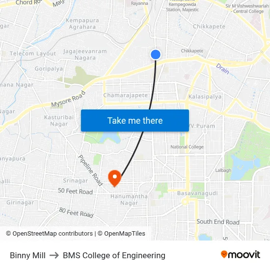 Binny Mill to BMS College of Engineering map