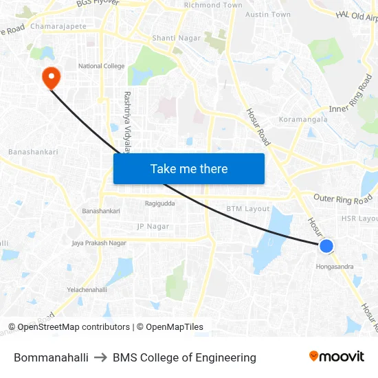 Bommanahalli to BMS College of Engineering map