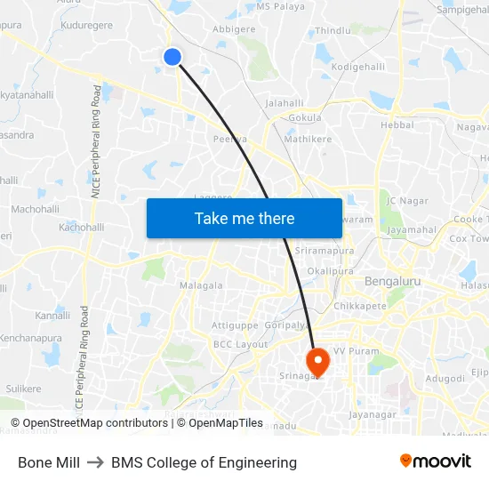 Bone Mill to BMS College of Engineering map