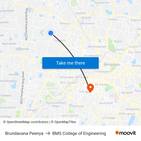 Brundavana Peenya to BMS College of Engineering map