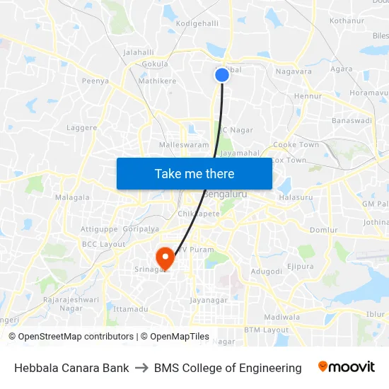Hebbala Canara Bank to BMS College of Engineering map
