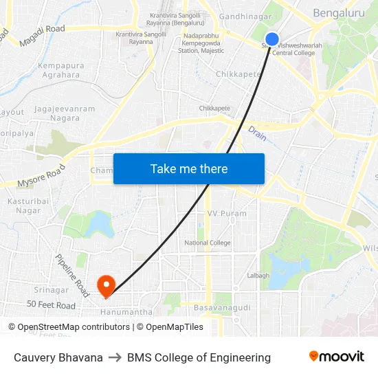 Cauvery Bhavana to BMS College of Engineering map