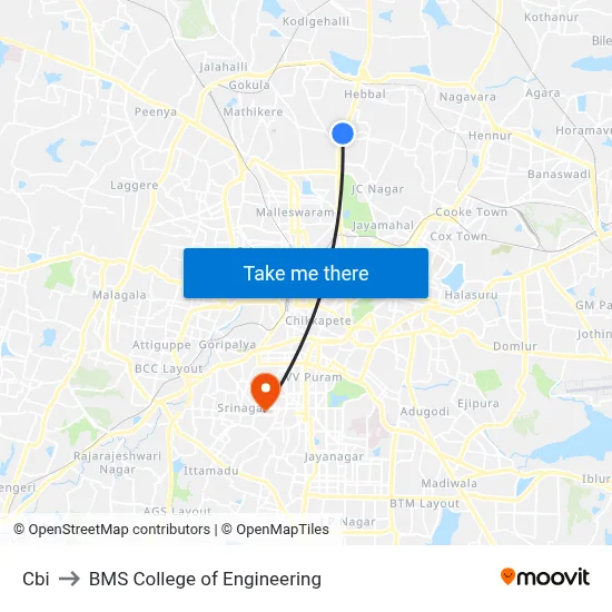 Cbi to BMS College of Engineering map