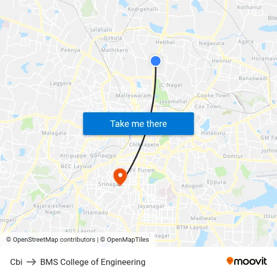Cbi to BMS College of Engineering map