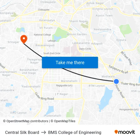 Central Silk Board to BMS College of Engineering map