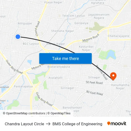 Chandra Layout Circle to BMS College of Engineering map