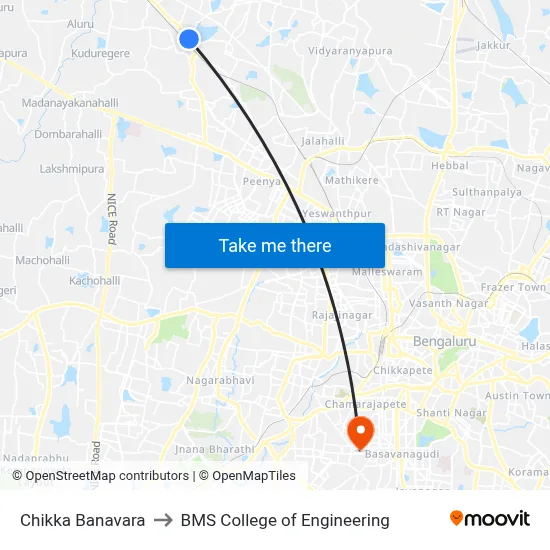 Chikka Banavara to BMS College of Engineering map