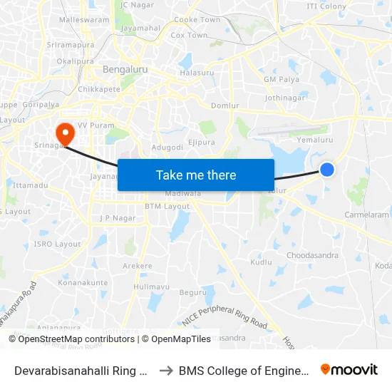 Devarabisanahalli Ring Road to BMS College of Engineering map