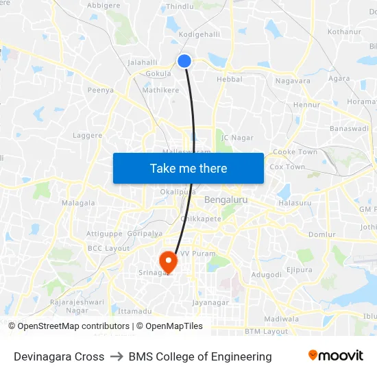 Devinagara Cross to BMS College of Engineering map