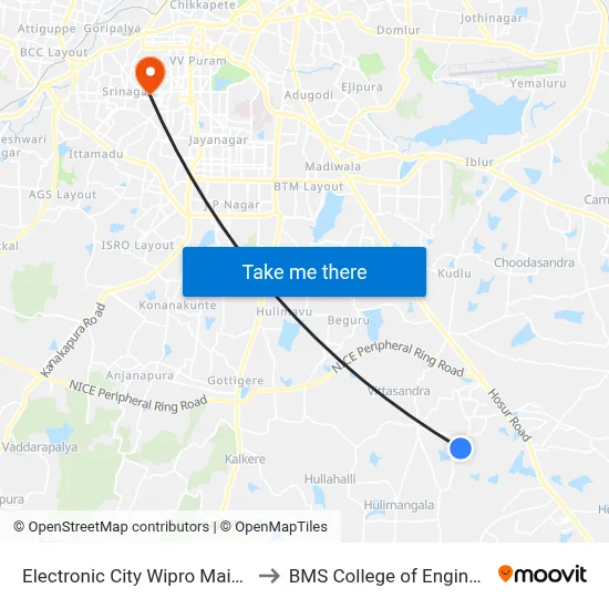 Electronic City Wipro Main Gate to BMS College of Engineering map