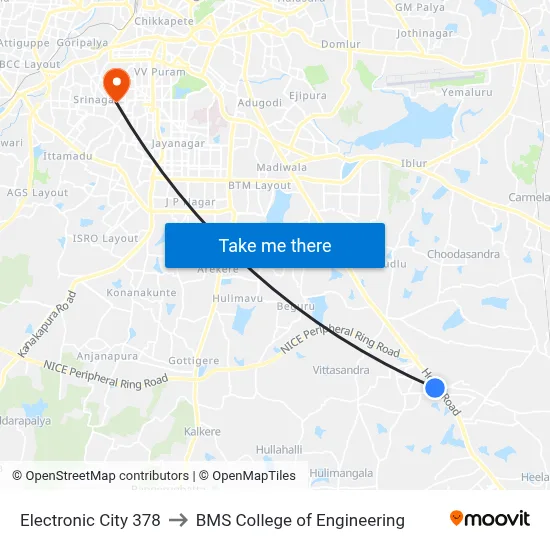Electronic City 378 to BMS College of Engineering map