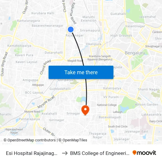 Esi Hospital Rajajinagara to BMS College of Engineering map