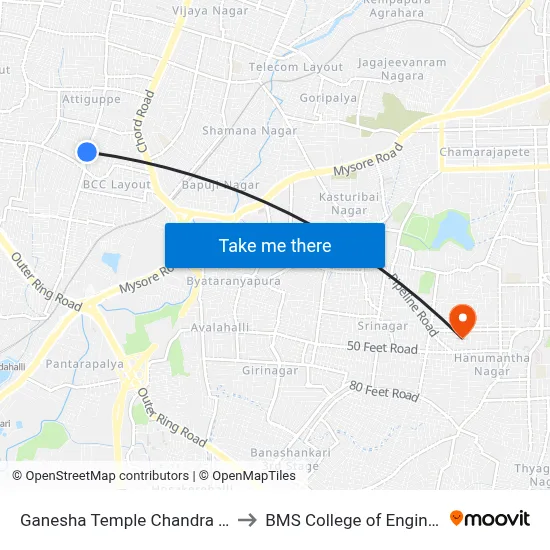 Ganesha Temple Chandra Layout to BMS College of Engineering map