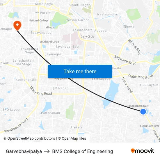 Garvebhavipalya to BMS College of Engineering map