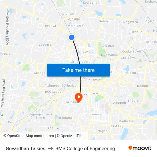 Govardhan Talkies to BMS College of Engineering map