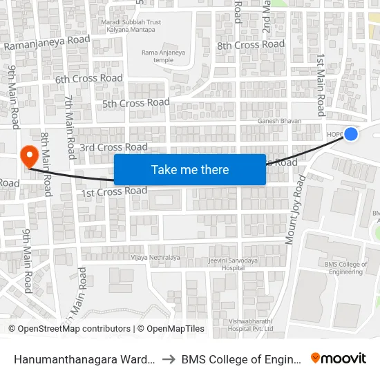Hanumanthanagara Ward Office to BMS College of Engineering map