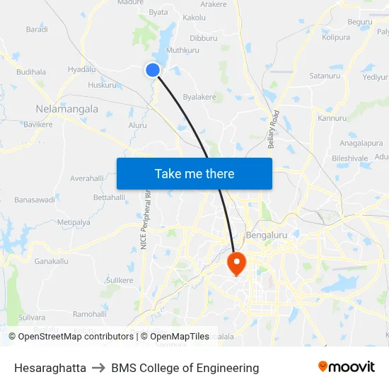 Hesaraghatta to BMS College of Engineering map