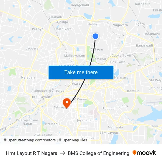 Hmt Layout R T Nagara to BMS College of Engineering map