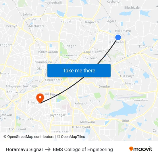 Horamavu Signal to BMS College of Engineering map