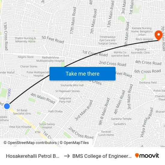 Hosakerehalli Petrol Bunk to BMS College of Engineering map