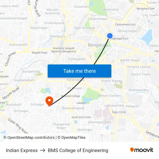 Indian Express to BMS College of Engineering map
