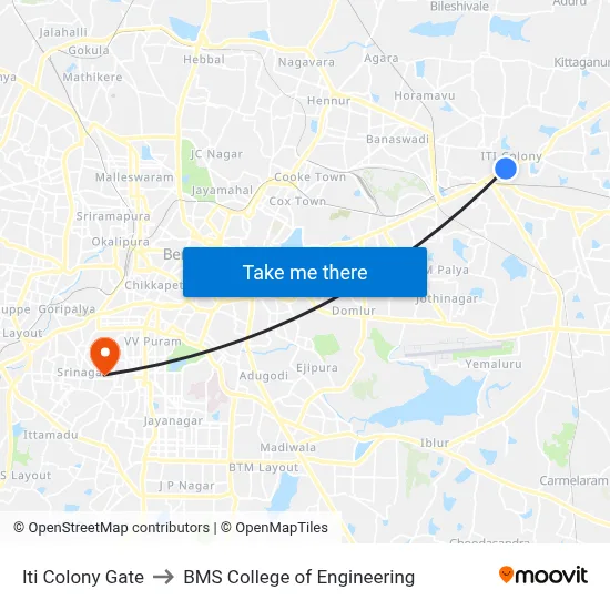 Iti Colony Gate to BMS College of Engineering map