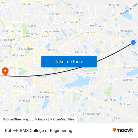 Itpl to BMS College of Engineering map