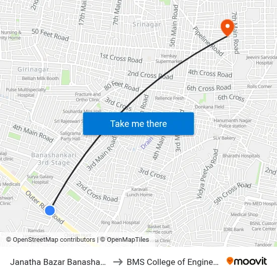 Janatha Bazar Banashankari to BMS College of Engineering map