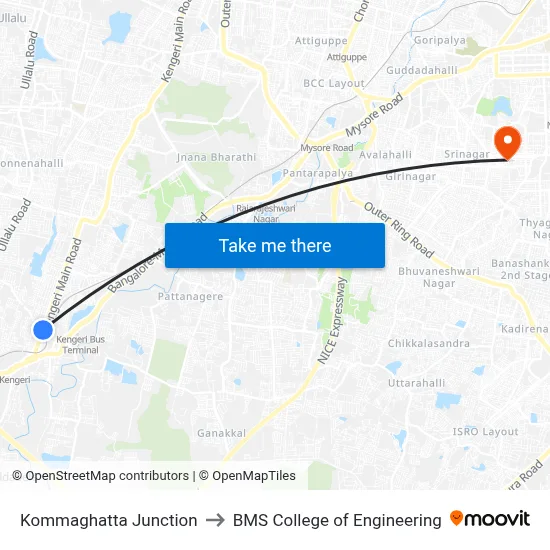 Kommaghatta Junction to BMS College of Engineering map
