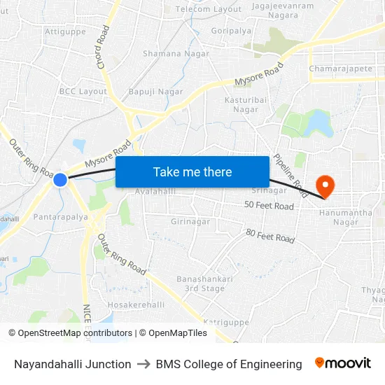 Nayandahalli Junction to BMS College of Engineering map