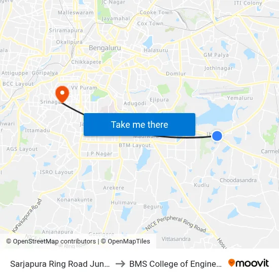 Sarjapura Ring Road Junction to BMS College of Engineering map