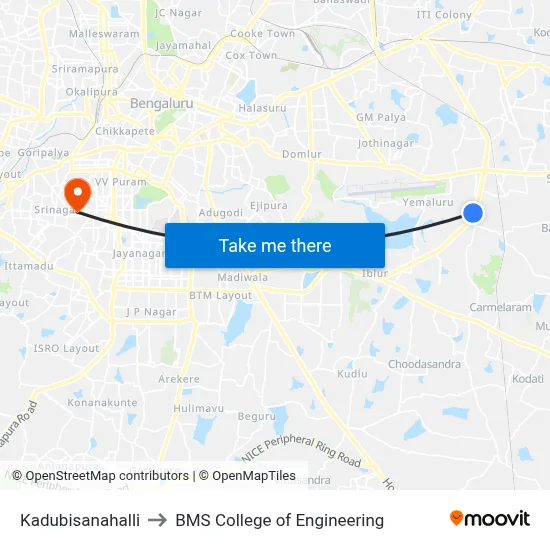 Kadubisanahalli to BMS College of Engineering map